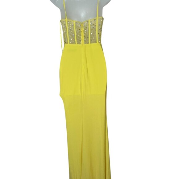 Mac Duggal Yellow Beaded Gown 44029 XS NWT Sweetheart Slit Formal Dress - Picture 3 of 6